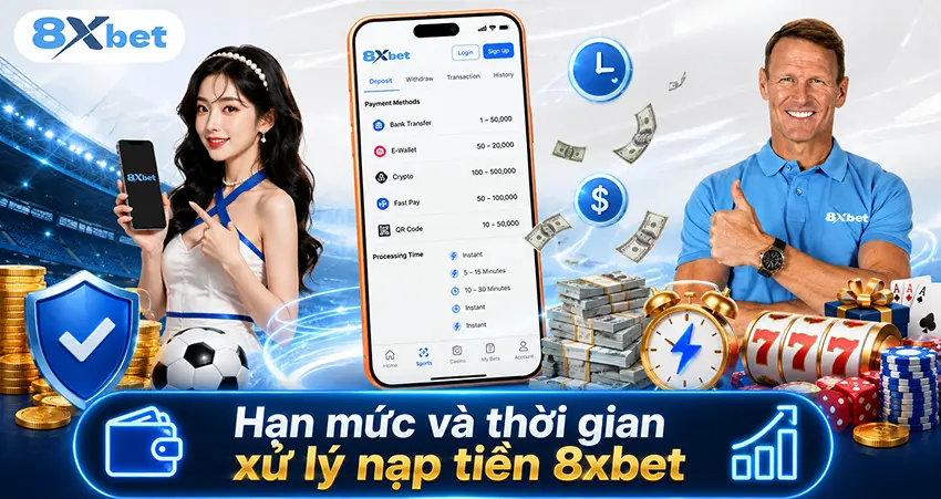Hạn mức và thời gian xử lý nạp tiền 8xbet